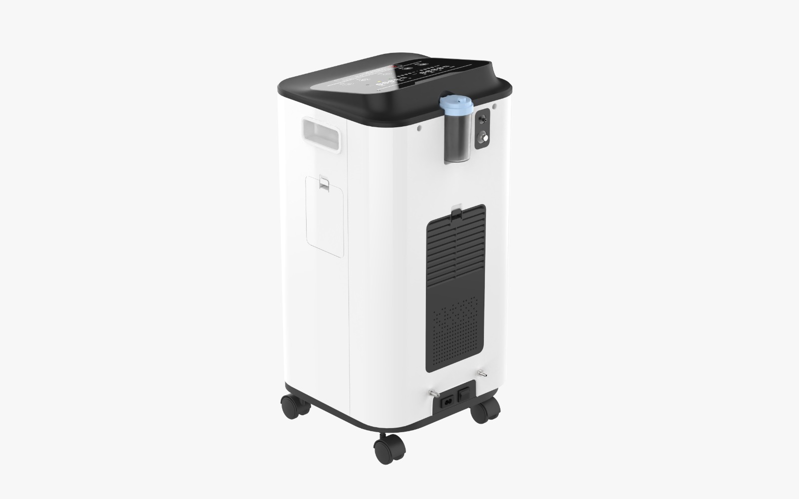 Hydrogen-oxygen machine rear three-quarter view with humidifier bottle